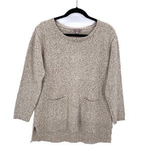 J. Jill Oatmeal Flex Knit Front Pocket Sweater Size Medium Neutral Color